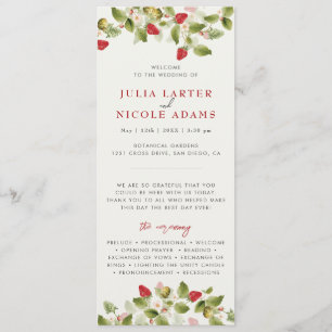 Red Sweet Wild Strawberry Flowers Wedding Program