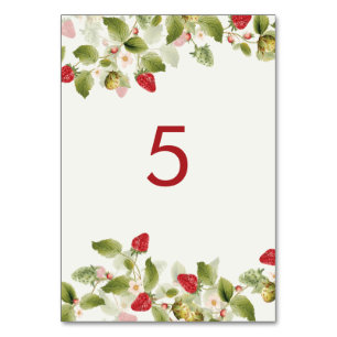 Red Sweet Wild Strawberry Flowers Wedding Table Number