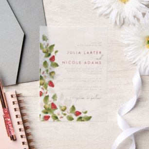 Red Sweet Wild Strawberry Flowers Wedding Vellum Invitations