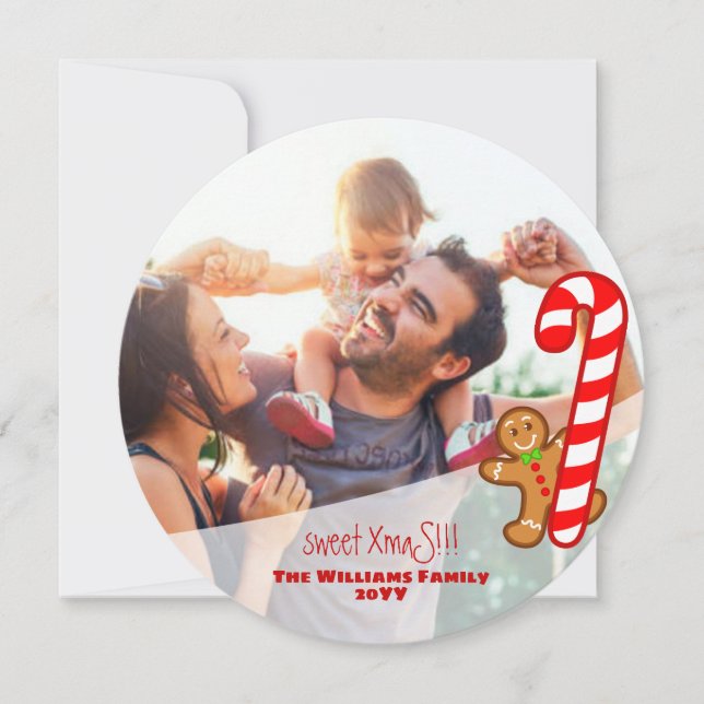 Red sweet XmaS Gingerbread-Candy Cane-Odd 1 Round Holiday Card (Front)