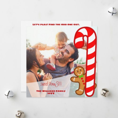 Red sweet XmaS Gingerbread_Candy Cane_Odd One Out Holiday Card