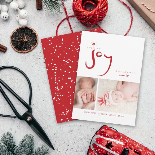 Red Sweetest Joy Cute Baby First Christmas Photo Holiday Card