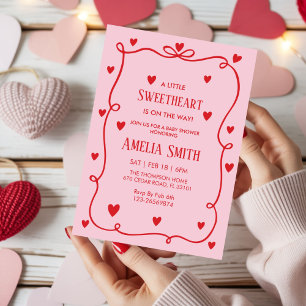 Red Sweetheart Valentine's Day Girls doodle Baby Invitation