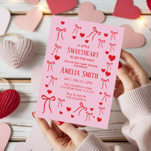 Red Sweetheart Valentine's Day Girls doodle Baby Invitation