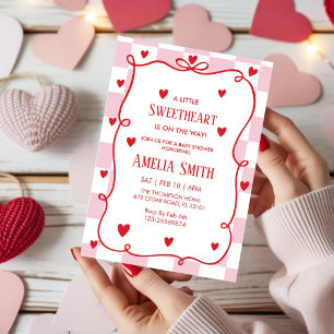 Red Sweetheart Valentine's Day Girls doodle Baby Invitation