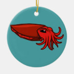 Red Swimming Cuttlefish Ceramic Ornament