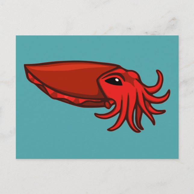 Red Swimming Cuttlefish Postcard (Front)
