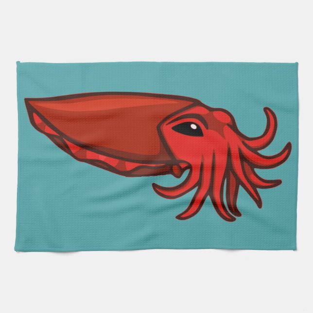 Red Swimming Cuttlefish Towel (Horizontal)