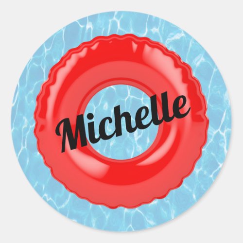 Red Swimming Pool Tube Photo Illustrated Classic Round Sticker