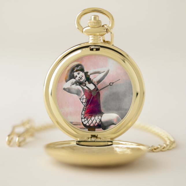Red Swimsuit Girl Pocket Watch (Inside)