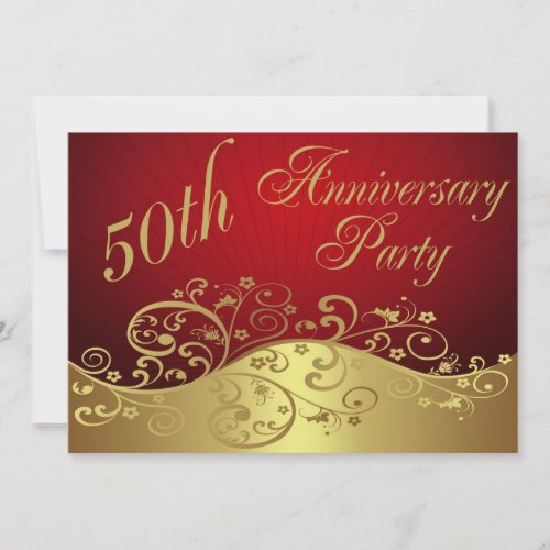 Red Swirl 50th Anniversary Party Invitation