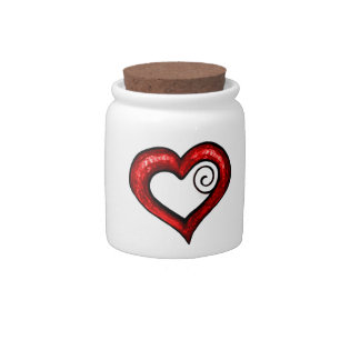 Red Swirl Heart Candy Jar