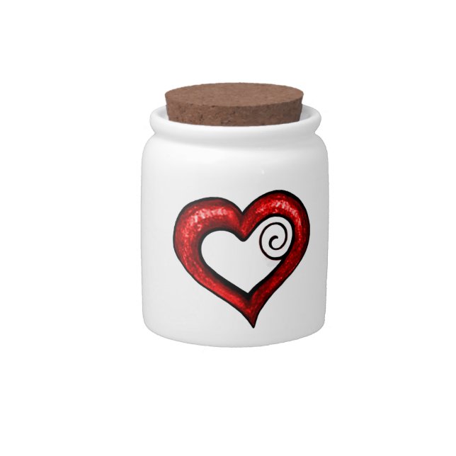 Red Swirl Heart Candy Jar (Front)