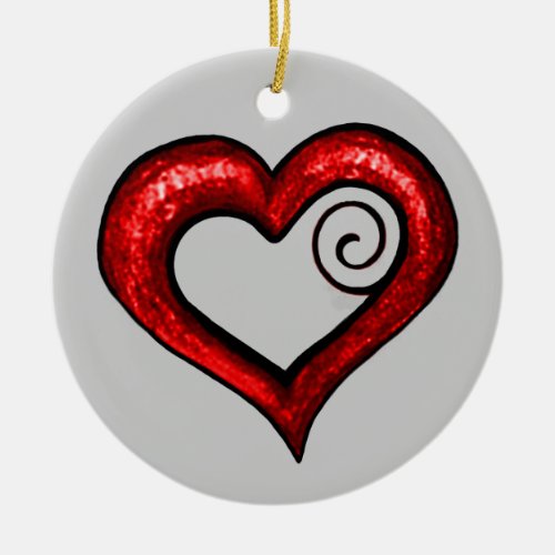 Red Swirl Heart Ceramic Ornament