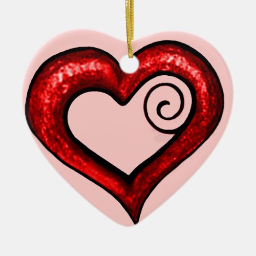 Red Swirl Heart Ceramic Ornament