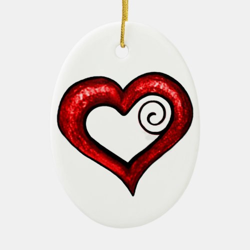 Red Swirl Heart Ceramic Ornament