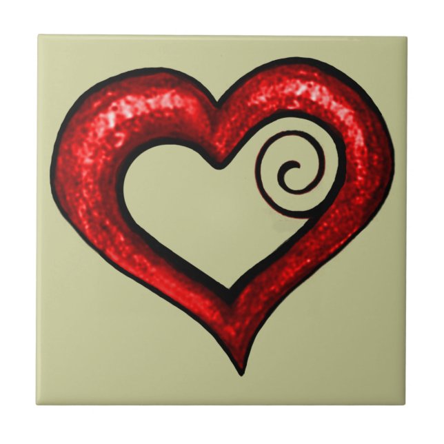 Red Swirl Heart Ceramic Tile (Front)