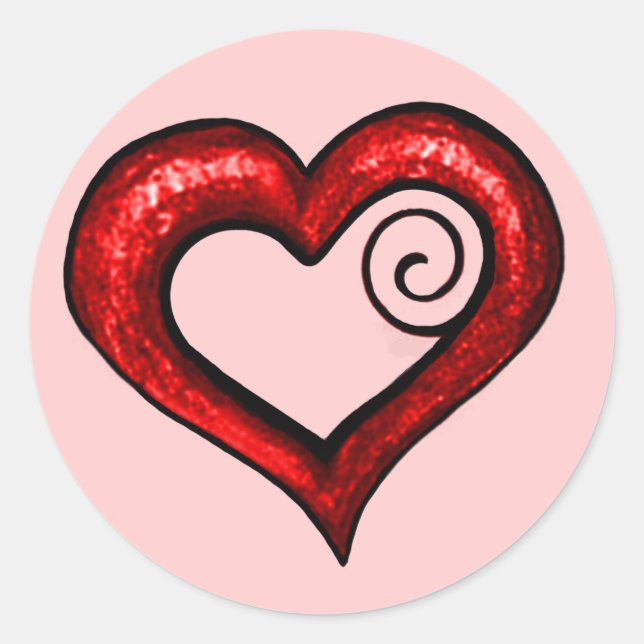 Red Swirl Heart Classic Round Sticker (Front)