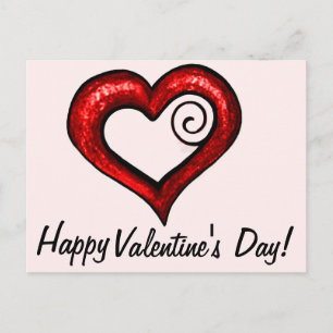 Red Swirl Heart Holiday Postcard