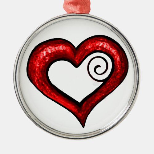 Red Swirl Heart Metal Ornament