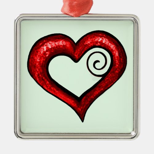 Red Swirl Heart Metal Ornament
