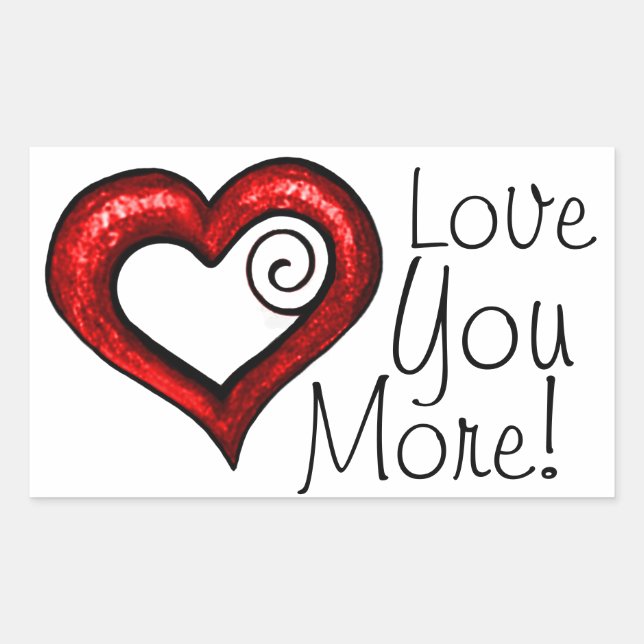 Red Swirl Heart Rectangular Sticker (Front)