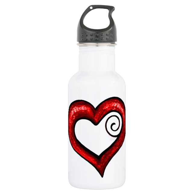 Red Swirl Heart Stainless Steel Water Bottle (Front)