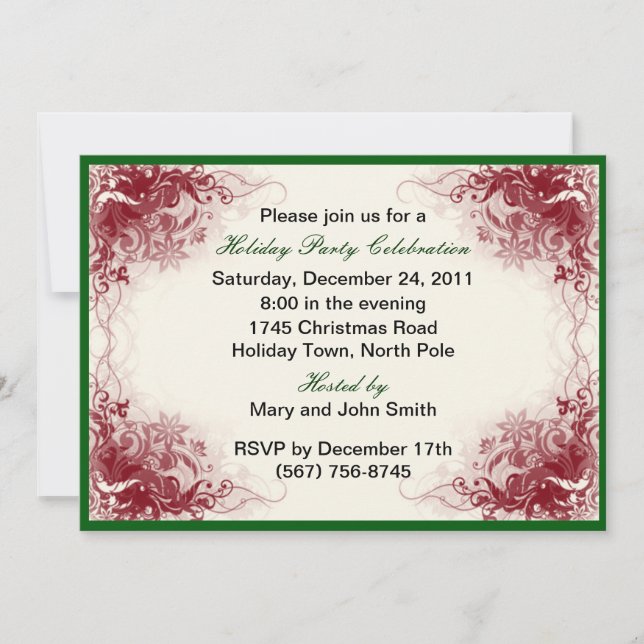 Red Swirl Holiday Celebration Party Invitations (Front)