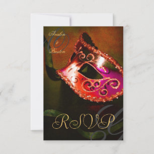Red Swirl Masquerade Mask RSVP Invitation