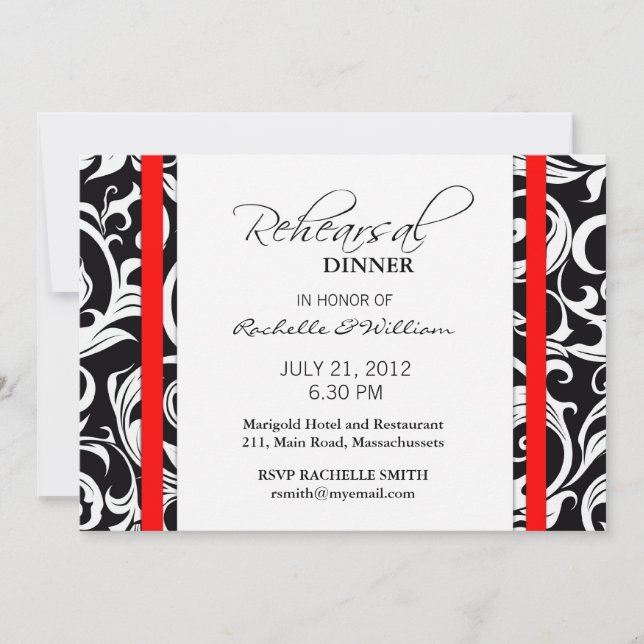Red Swirl Rehearsal Dinner Card (Front)