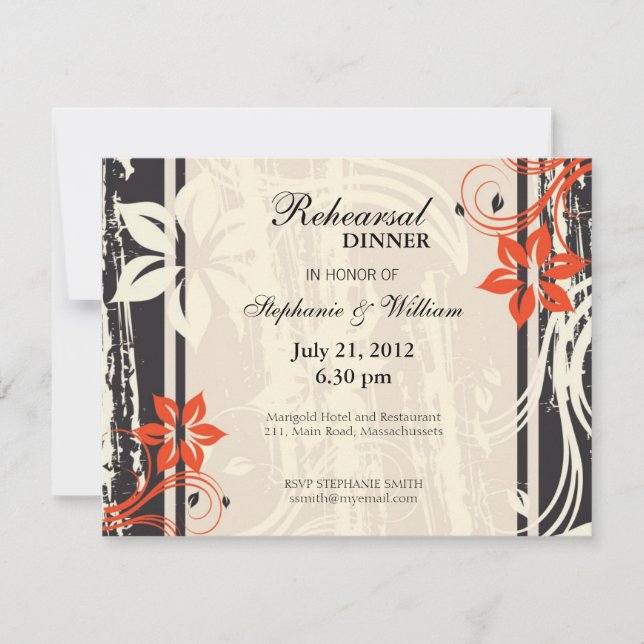 Red Swirl Rehearsal Dinner Card in Black (Front)