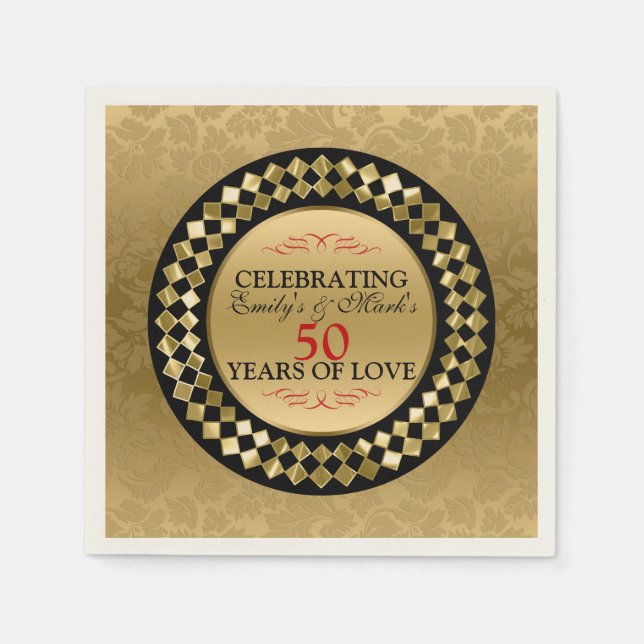 Red Swirls Gold Damask Napkins (Front)