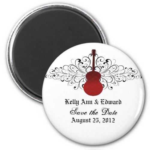 Red Swirls Guitar Save the Date Magnet