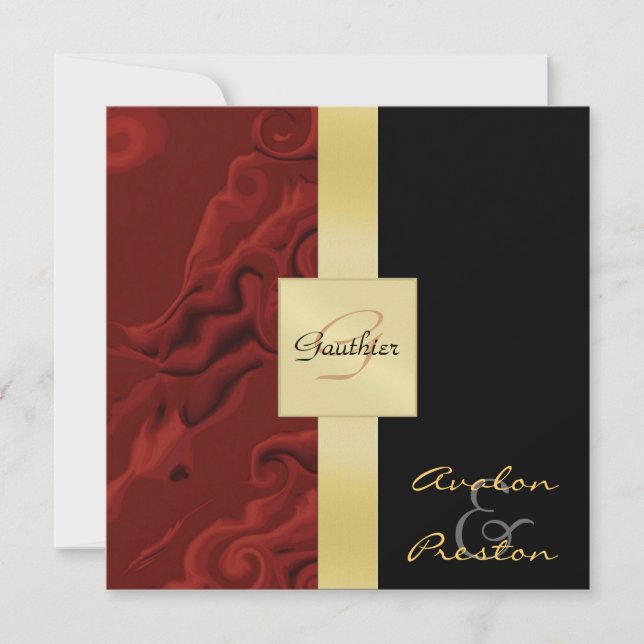 Red Swirls Monogram Formal Wedding Invitation (Front)