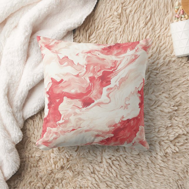 Red Swirls Peppermint Christmas Throw Pillow (Blanket)