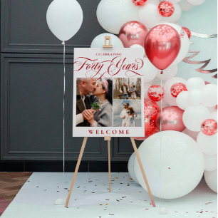 Red Swirls Photos 40th Wedding Anniversary Welcome Foam Board