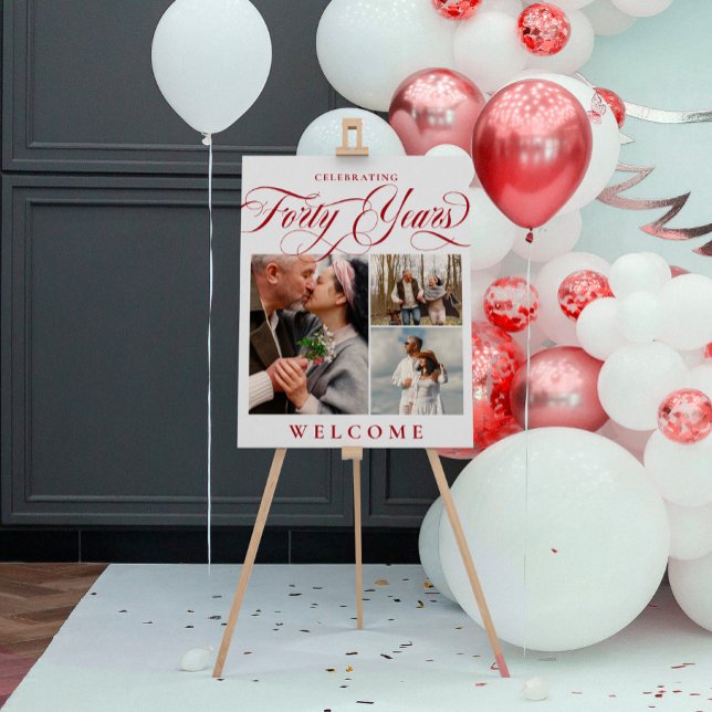 Red Swirls Photos 40th Wedding Anniversary Welcome Foam Board (Creator Uploaded)