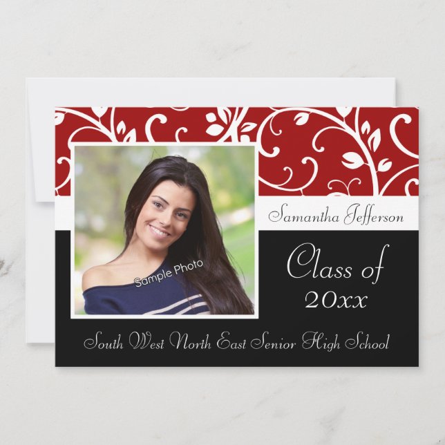 Red Swirly Vines Photo Graduation Announcement (Front)
