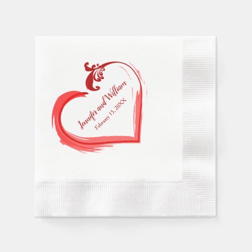 Red Swoosh Heart Wedding Napkins