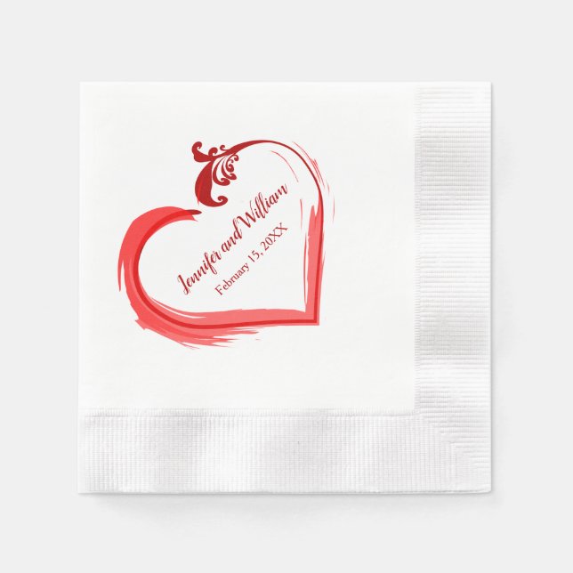 Red Swoosh Heart Wedding Napkins (Front)