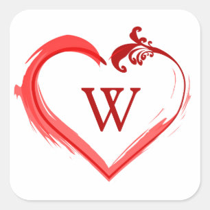 Red Swoosh Monogram Heart Sticker