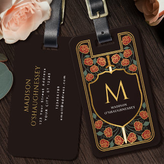 Red Sword Shield Medieval Fantasy Monogram Luggage Tag
