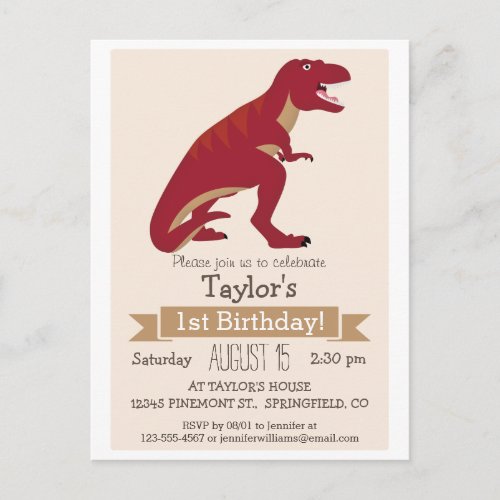 Red T_Rex Dinosaur Kids Birthday Party Invitation