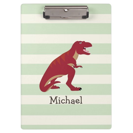 Red T-Rex on Pastel Green Stripes Clipboard | Zazzle.com