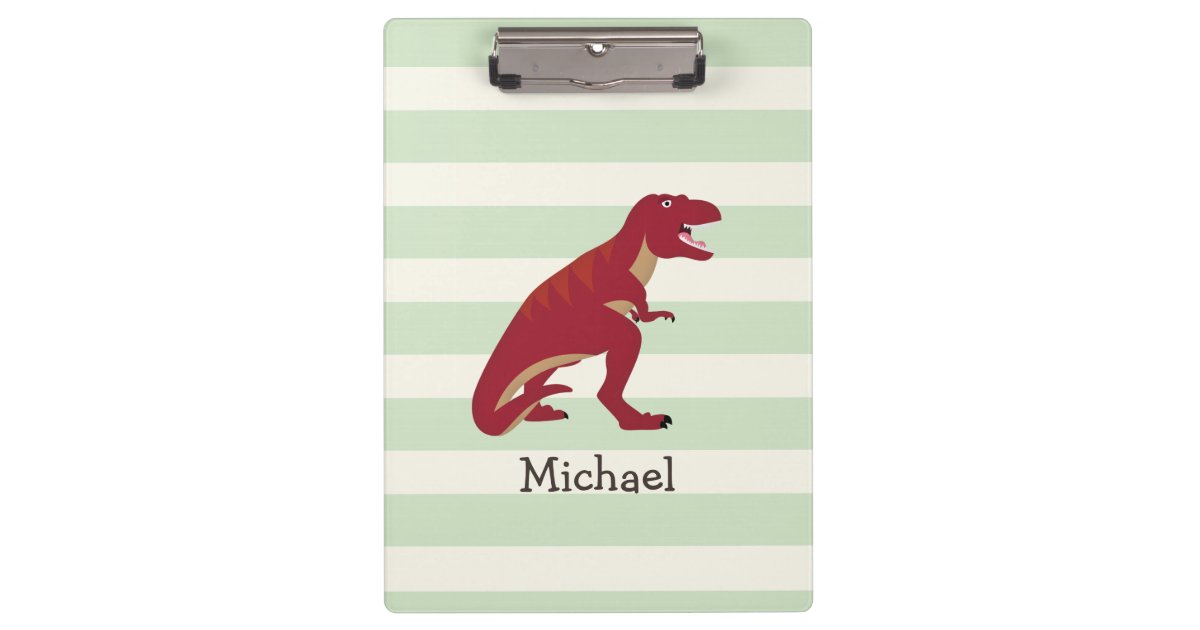 Red T-Rex on Pastel Green Stripes Clipboard | Zazzle