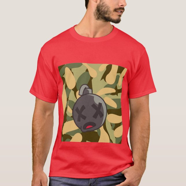 Red T-Shirt Army Fatigue Pattern Front & Center (Front)