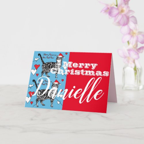 Red Tabby Cat Merry Christmas Womans Name Card
