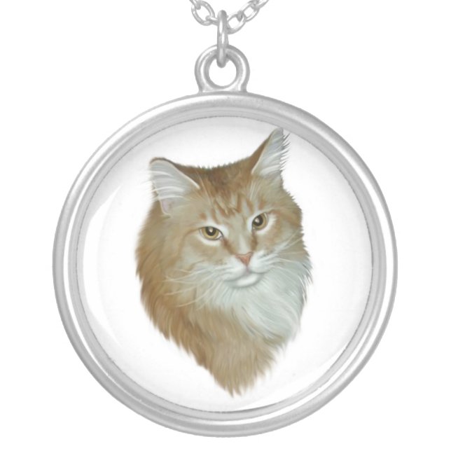 Red Tabby Maine Coon Silver Plated Necklace (Front)