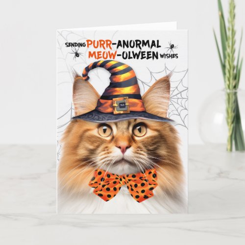 Red Tabby Norwegian Forest PURRanormal MEOWolween Holiday Card