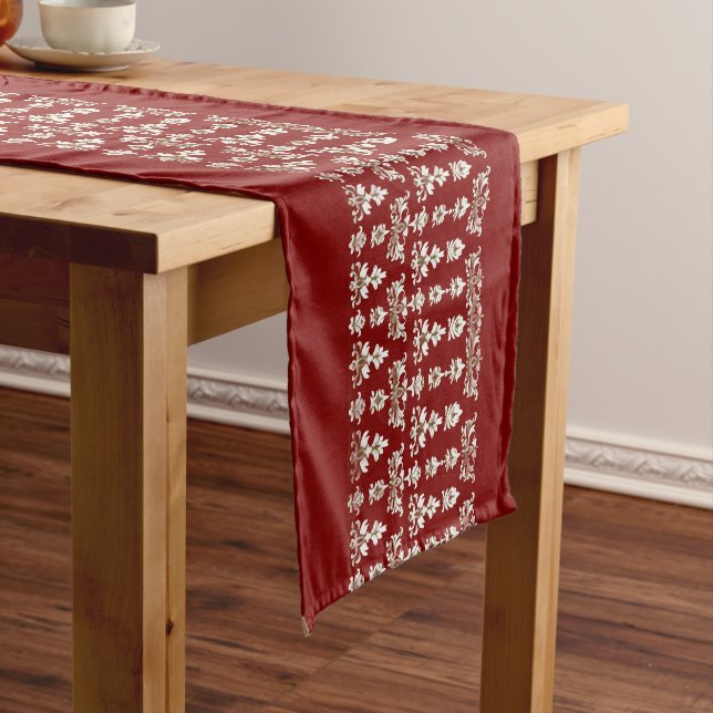 Red Table Runner with Elegant White Center Design (In Situ)
